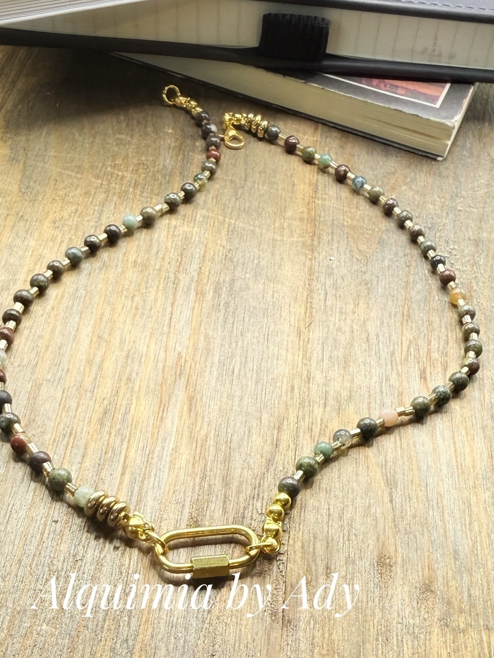 DAINTY BRADED BLOODSTONE AGATE  necklace gold accents